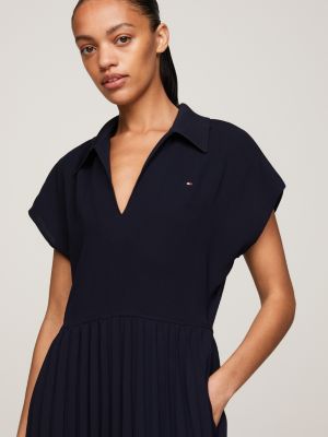 Robe polo longueur midi plissee Bleu Tommy Hilfiger