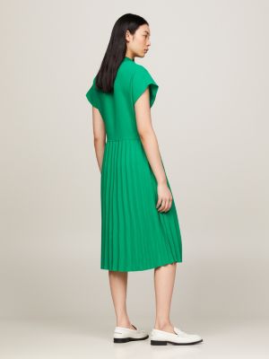 Robe polo longueur midi pliss e Vert Tommy Hilfiger