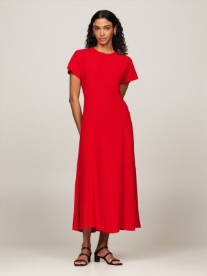 Vestidos de mujer Vestidos rojos lisos con ribete de volantes