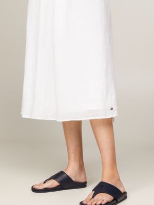 white ärmelloses midi-slip-dress aus leinen für damen - tommy hilfiger