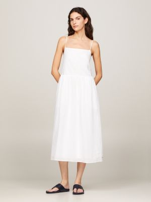 white ärmelloses midi-slip-dress aus leinen für damen - tommy hilfiger