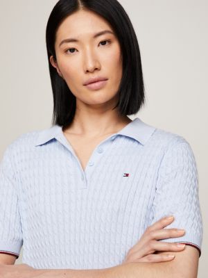 jersey tipo polo de manga corta azul de mujeres tommy hilfiger