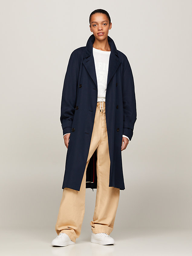 blue double breasted relaxed trench coat for women tommy hilfiger