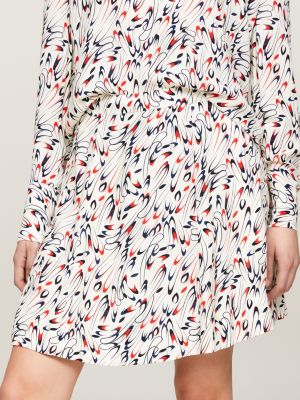 white ausgestellter minirock mit bänder-print für damen - tommy hilfiger