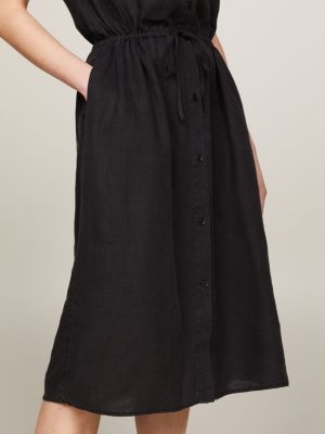 black relaxed fit kurzarm-hemdkleid aus leinen für damen - tommy hilfiger