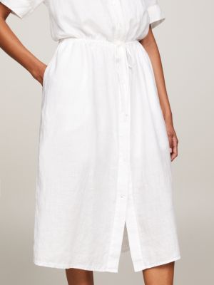 white relaxed fit kurzarm-hemdkleid aus leinen für damen - tommy hilfiger