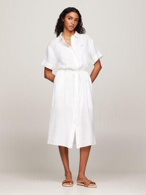 Essential Stripe Knee Length Shirt Dress | White | Tommy Hilfiger