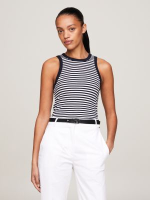 Stripe V-Neck Relaxed Fit Blouse | Blue | Tommy Hilfiger