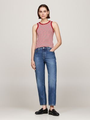 white stripe ribbed tank top for women tommy hilfiger