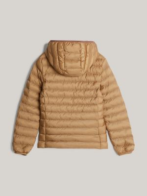 beige adaptive wattierte jacke mit kapuze für damen - tommy hilfiger