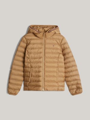 beige adaptive padded hooded jacket for women tommy hilfiger