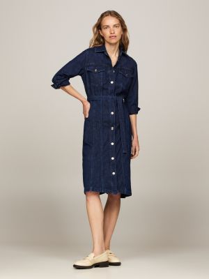 Denim midi jurk met riem Blauw Tommy Hilfiger