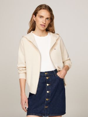 Cardigan decontracte zippe a capuche Beige Tommy Hilfiger