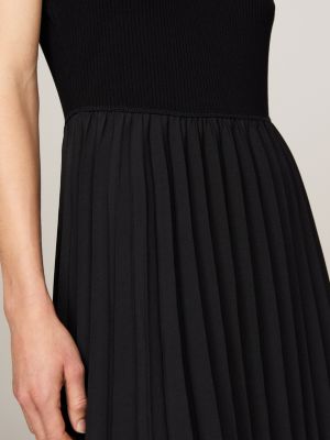 black mock turtleneck pleated midi dress for women tommy hilfiger