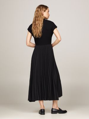 black mock turtleneck pleated midi dress for women tommy hilfiger