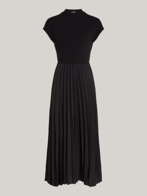 black mock turtleneck pleated midi dress for women tommy hilfiger