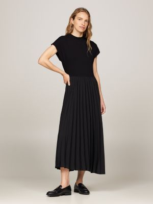 Mock Turtleneck Pleated Midi Dress Black Tommy Hilfiger