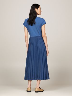 Abito midi a lupetto con gonna plissettata Blu Tommy Hilfiger