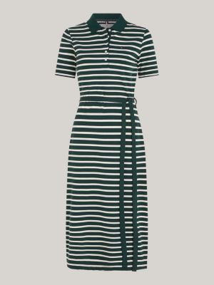 abito polo midi a righe alla marinara verde da donne tommy hilfiger