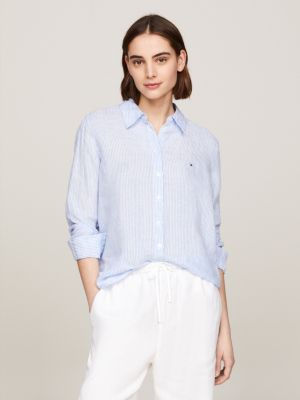 Camisa Tommy Hilfiger Listrada Azul Feminina Original - VTM2