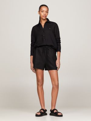 black relaxed fit leinen-hemd für damen - tommy hilfiger