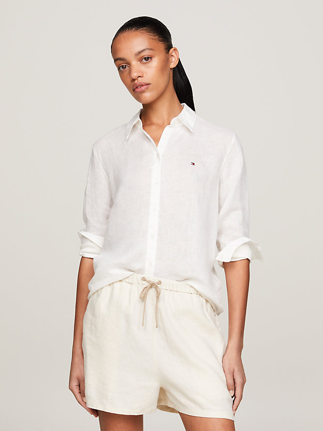 camicia relaxed fit in lino white da donne tommy hilfiger