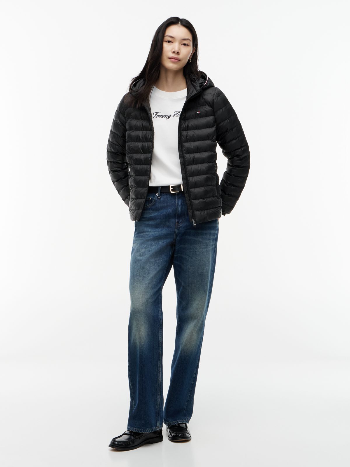 Lightweight Padded Hooded Jacket — Black