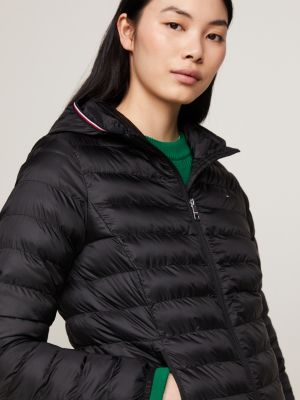 schwarz daunenjacke mit kapuze und reißverschluss für damen - tommy hilfiger