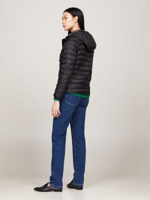 black down-filled hooded zip-thru jacket for women tommy hilfiger