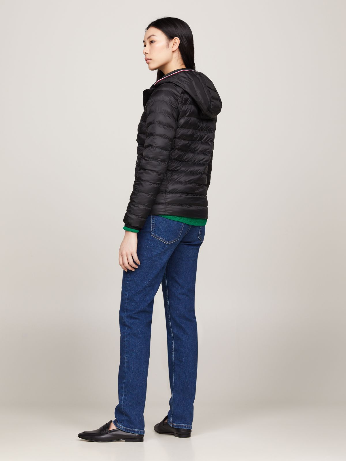 Lightweight Padded Hooded Jacket — Black