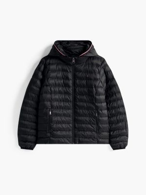 piumino con cappuccio e zip integrale nero da donne tommy hilfiger