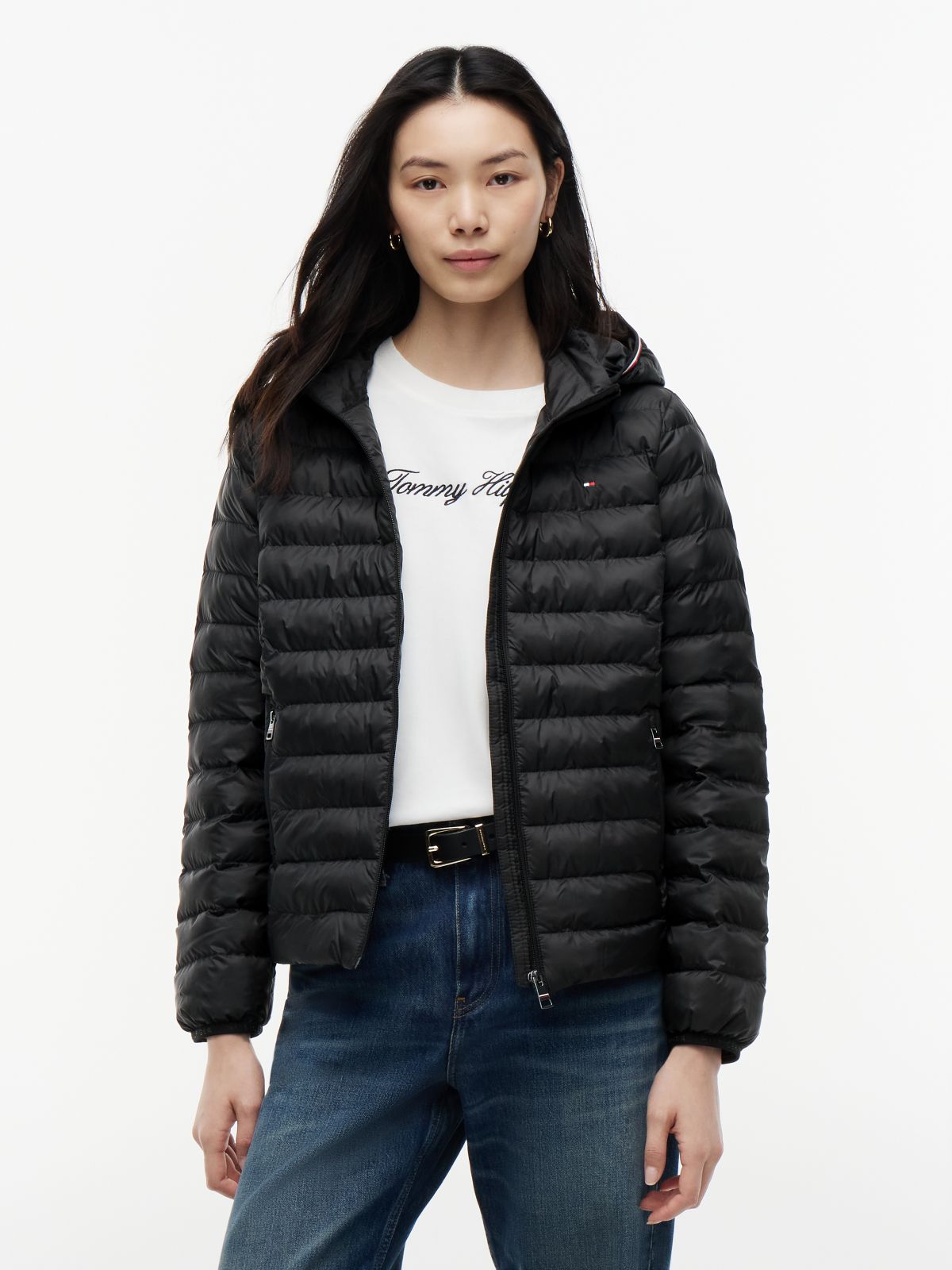 Lightweight Padded Hooded Jacket — Black