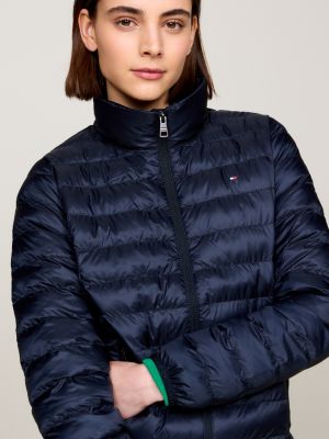 blue down-filled hooded zip-thru jacket for women tommy hilfiger