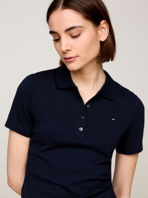 blauw heritage slim fit poloshirt voor dames - tommy hilfiger