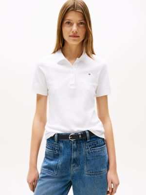 white heritage slim fit poloshirt voor dames - tommy hilfiger