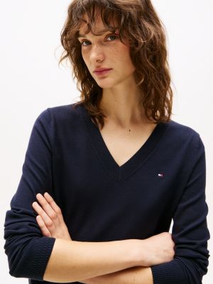 pull heritage col en v bleu pour femmes tommy hilfiger