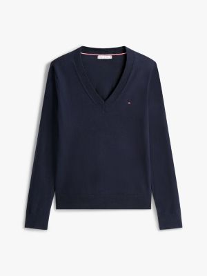 blau heritage pullover mit v-ausschnitt für damen - tommy hilfiger