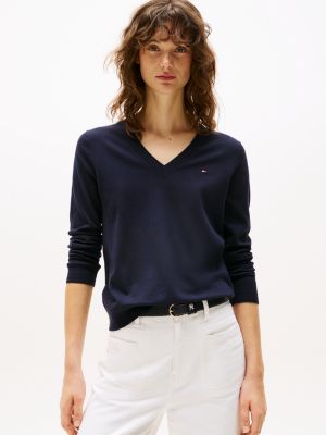 pull heritage col en v blue pour femmes tommy hilfiger