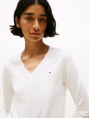 white heritage v-neck jumper for women tommy hilfiger