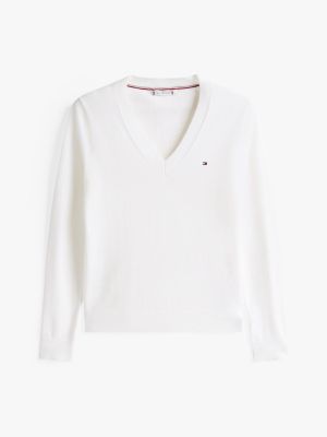 weiß heritage pullover mit v-ausschnitt für damen - tommy hilfiger