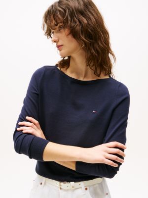 blue boat neck jersey sweatshirt for women tommy hilfiger