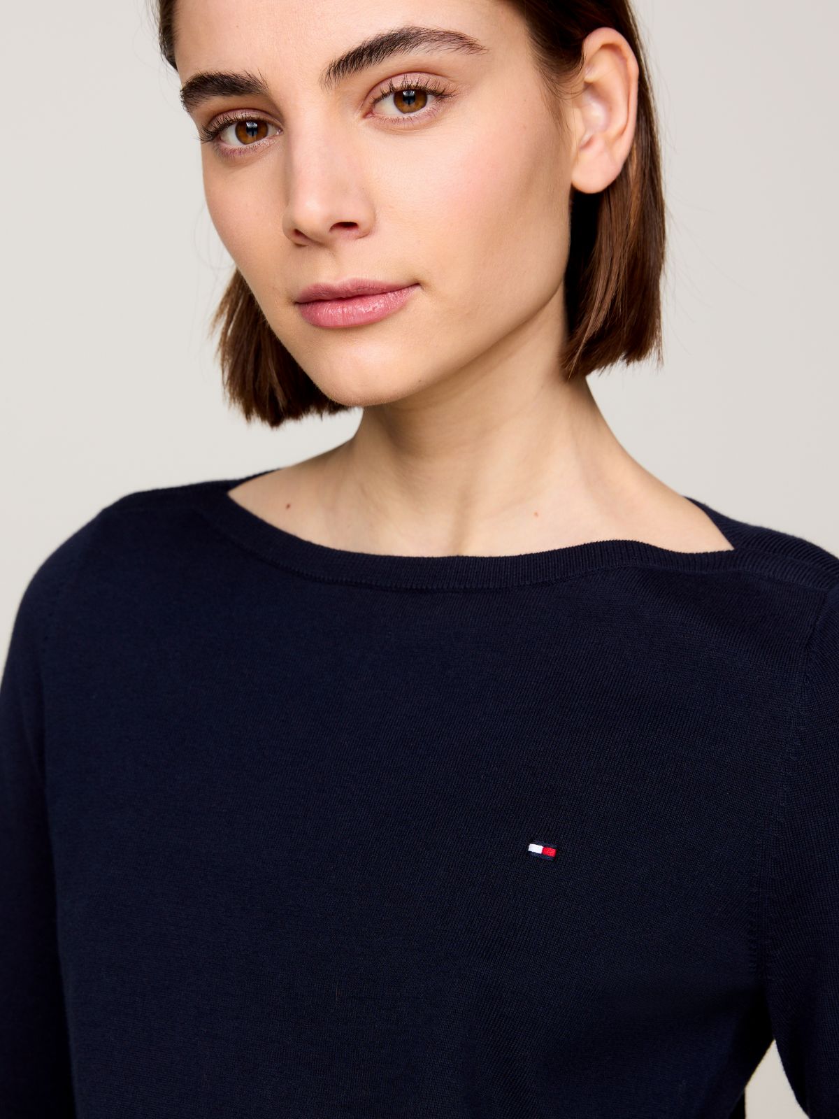 Boat Neck Jersey Jumper — Blue