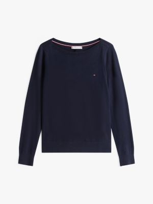 blue boat neck jersey jumper for women tommy hilfiger