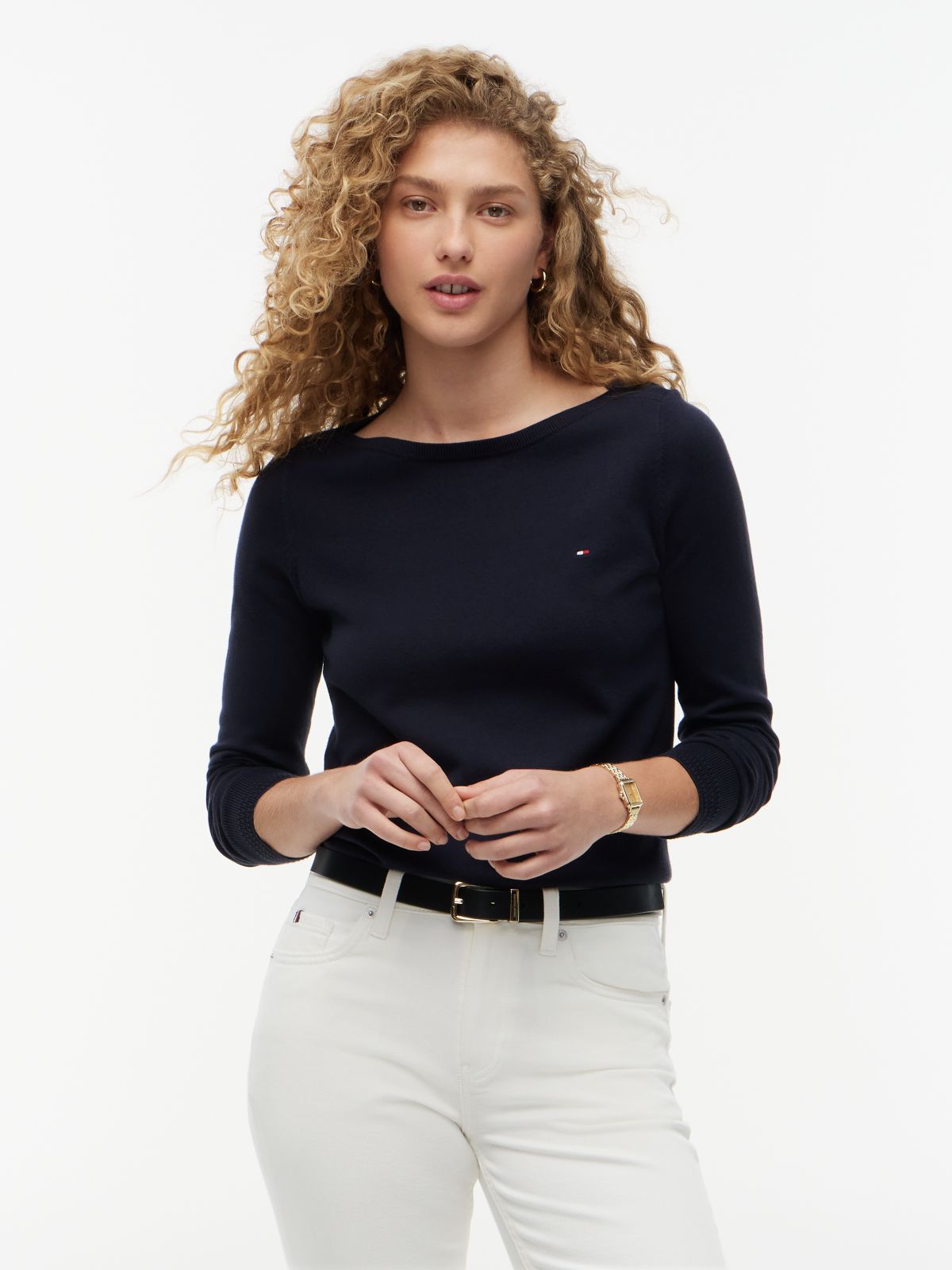 Boat Neck Jersey Jumper — Blue