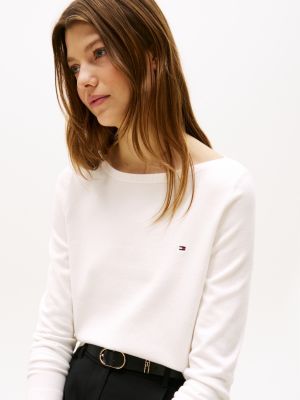 white boat neck jersey sweatshirt for women tommy hilfiger