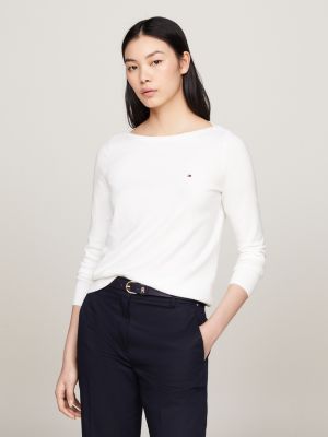 white boat neck jersey sweatshirt for women tommy hilfiger