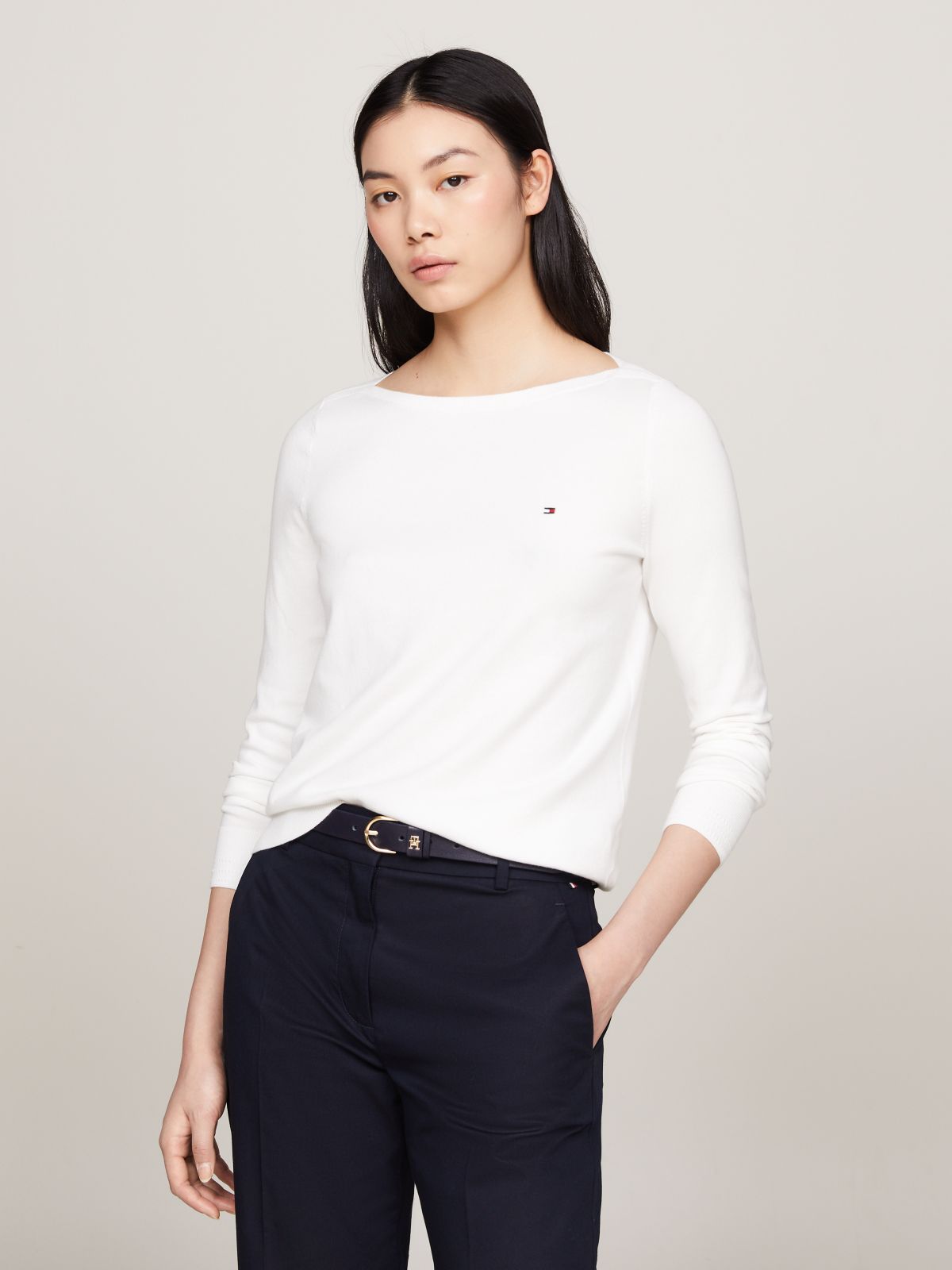 Boat Neck Jersey Jumper — White