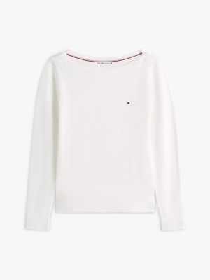 white boat neck jersey jumper for women tommy hilfiger