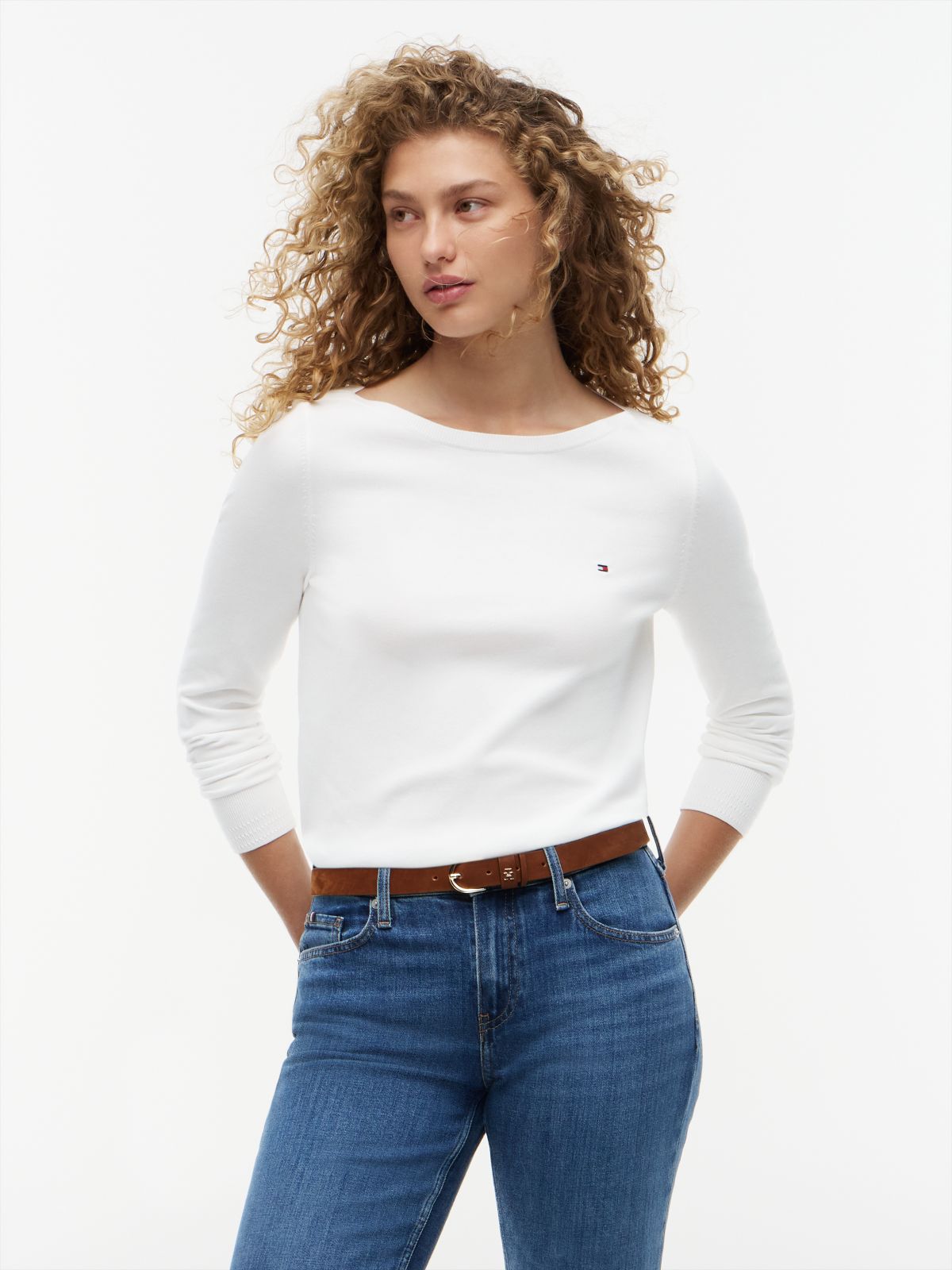 Boat Neck Jersey Jumper — White
