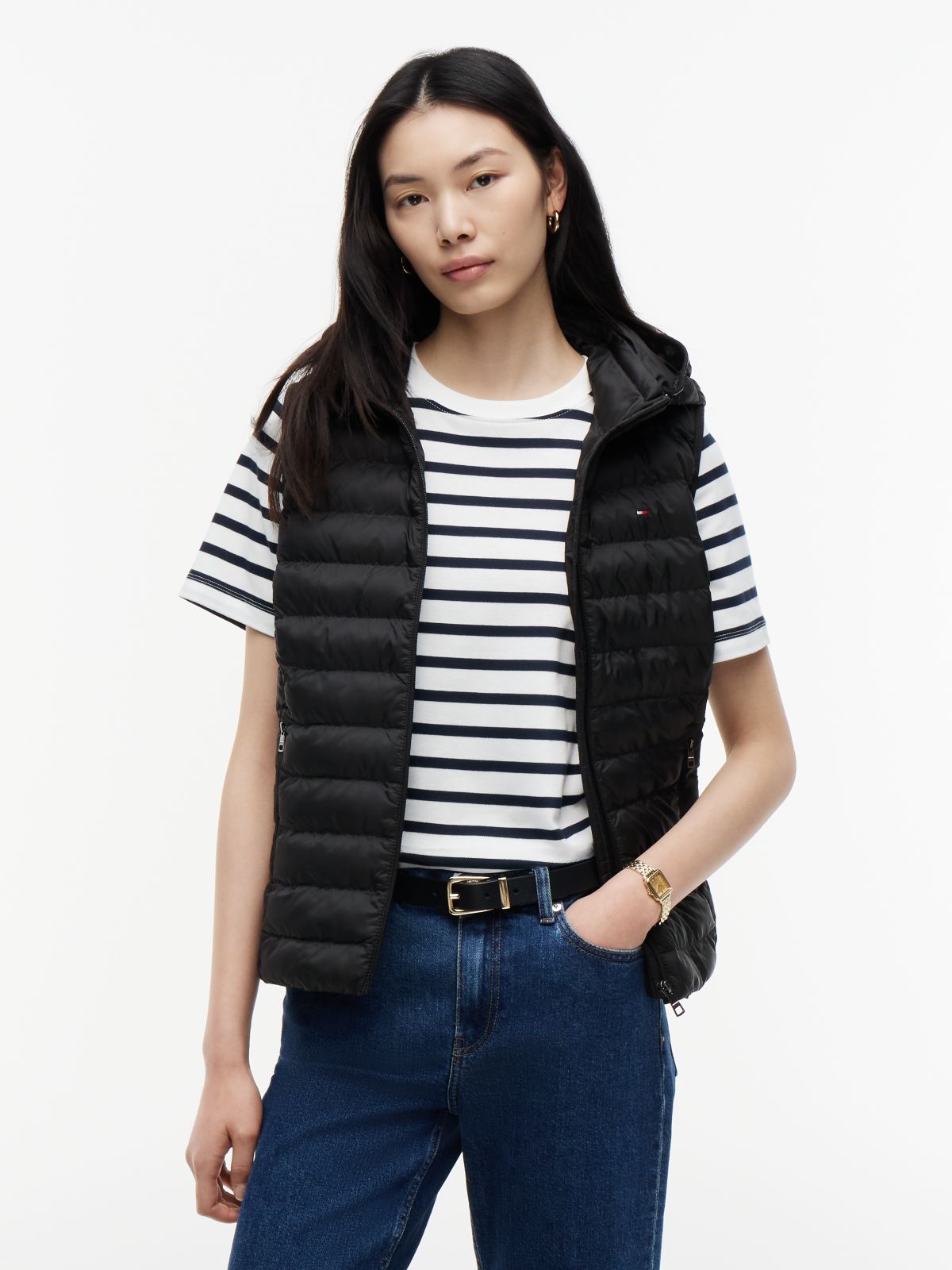 Down-Filled Quilted Vest — Black